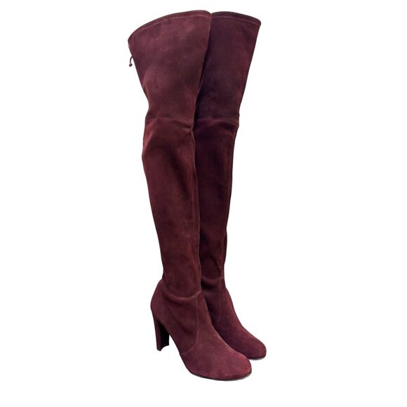 Stuart Weitzman Suede Over-The-Knee Boots In Wine With Block Heel Size 7 - Picture 2 of 11
